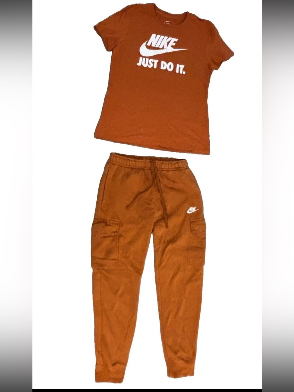 Nike 2 PC Athleisure Set Fleece Cargo Joggers SZ.S S/S JDI Graphic Tee SZ.M